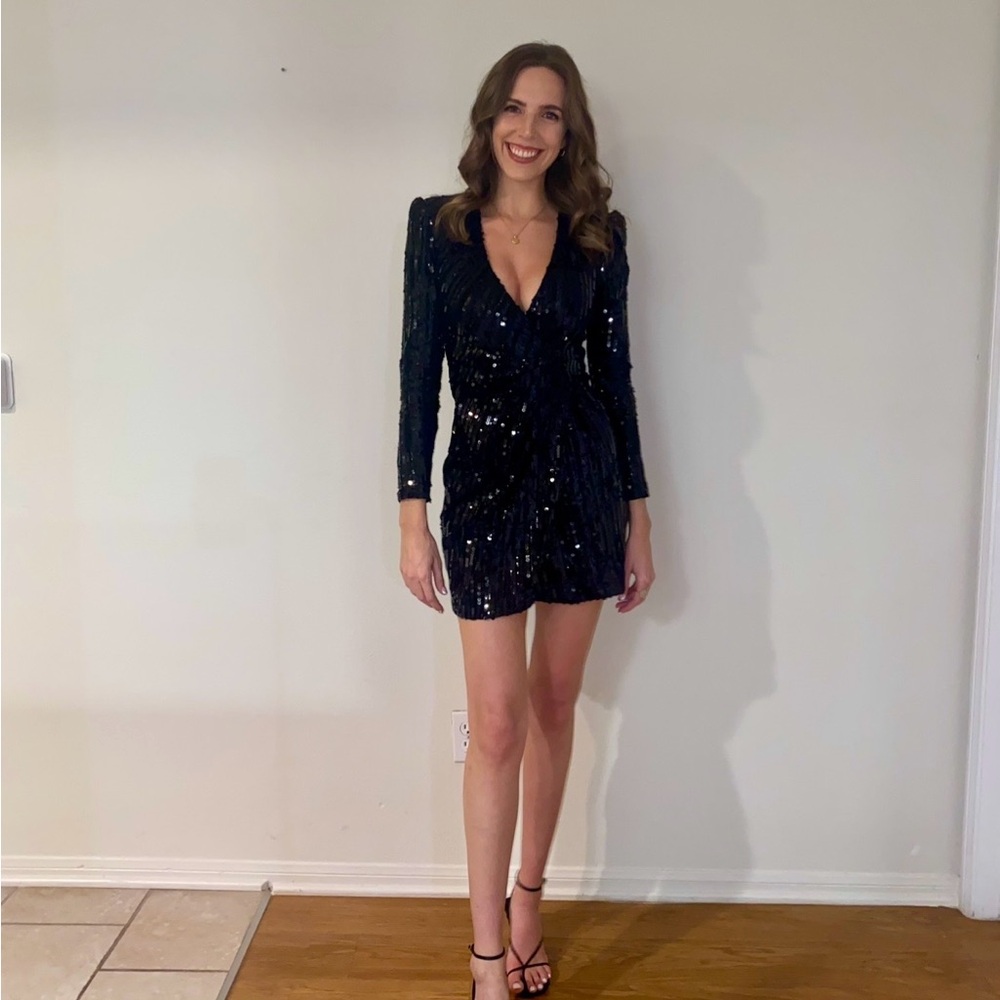Astr Black Sequin Long Sleeve Dress